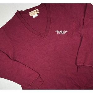 VTG 70s Texas Aggies V Neck Pullover Sweater A&M Maroon Medium Fall Logo 7 EUC